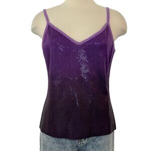 St. John Knit Tank Top Paillette Sequins Sparkly Ombre Purple Wool Blend | Small